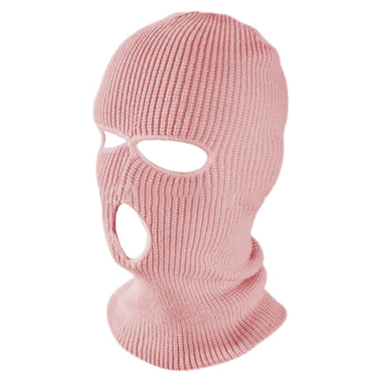 TOPTIE 3 Hole Full Face Balaclava, Double Knit Acrylic Winter Mask - color: Light Pink
