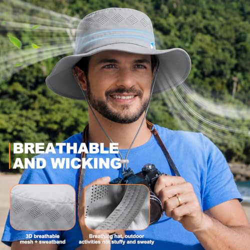 Seektop UPF 50+ Sun Hat for Men Women, Adjustable Wide Brim Fishingt Hat - color: Light Grey