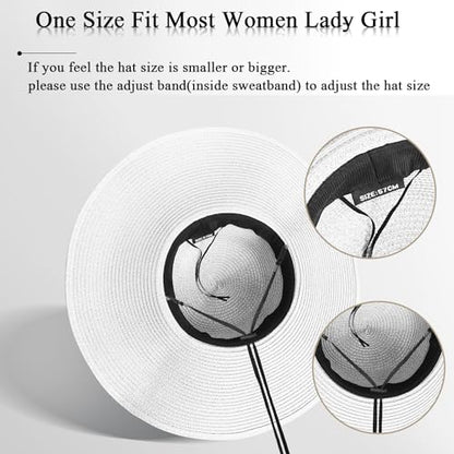 Beach Hats for Women, Straw Sun Hat Floppy Wide Brim, Foldable UPF 50+ UV Protection Summer Hat - color: White