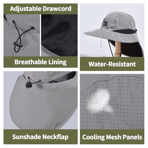 ZOORON Kids Sun Hat with Neck Flap Beach Fishing Bucket for Boys Girls - color: Darkgrey
