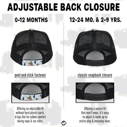 Funky Junque Kids Trucker Hat Toddler Boys & Girls Flat Brim Baseball Cap - color: Construction Print, size: 0-12 Months