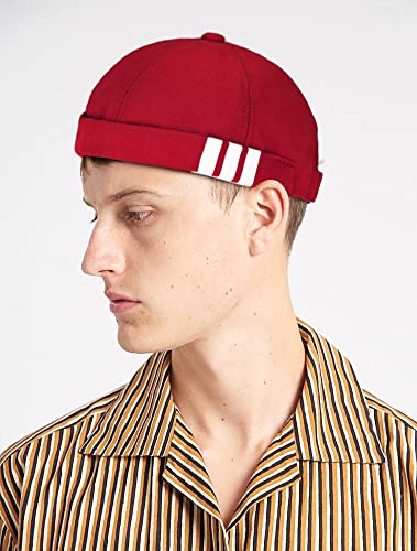 Glamorstar Dome Brimless Hats for Women Men Sailor Docker Beanie Cap Hip Hop Hats - color: Red