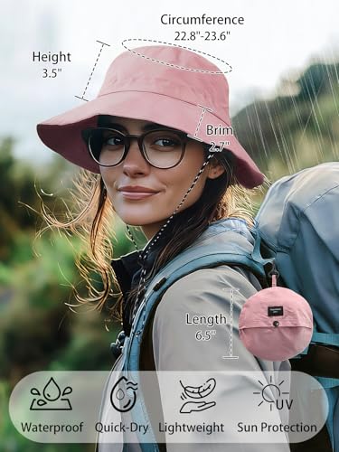 Splash-Proof Packable Bucket Hat for Men Women Lightweight Foldable Fishing Hiking Sun Hat with Adjustable Chin Strap - color: Pink
