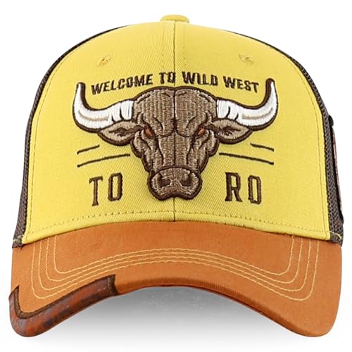 Trendy Apparel Shop Bull Embroidered Western Snapback Trucker Cap - color: Mustard Tan 2
