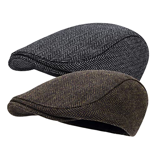 STARANCE Men Wool Newsboy Cap - color: Herringbone Coffee/Herringbone Grey