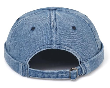 Classic Denim Skull Cap for Men Adjustable Brimless Beanie Hat for Everyday Casual Wear - color: Blue
