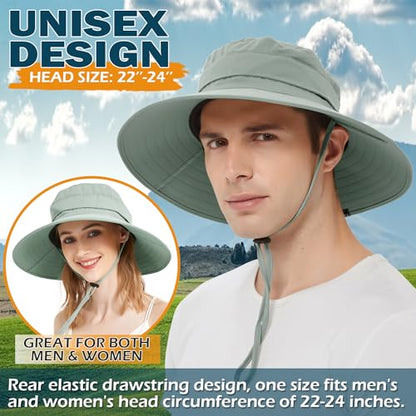 Men's UPF 50+ Waterproof Wide Brim Boonie Hat, Sun & Rain Protection - color: Light Green (No Waterproof)