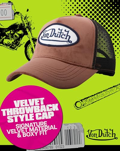 Von Dutch Unisex Velvet Trucker Hat, Curved Bill, Mesh Back, Snapback - color: Mahogany