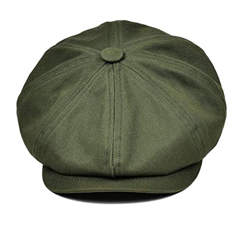 BOTVELA Men's Newsboy Flat Cap 100% Cotton Cabbie Hat - color: Army Green, size: 7 7/8