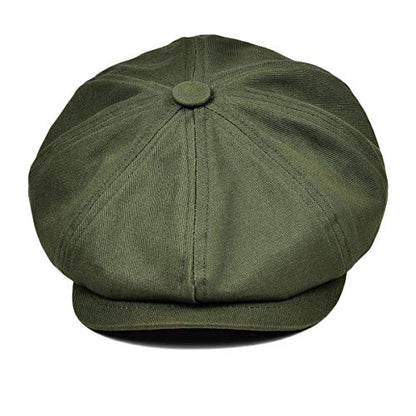 BOTVELA Men's Newsboy Flat Cap 100% Cotton Cabbie Hat - color: Army Green, size: 7 3/8