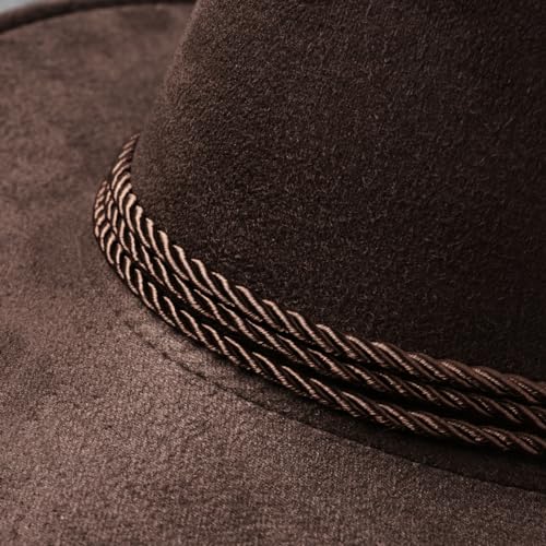 Classic Western Rolled-up Vegan Suede Cowboy Hat - color: Coffee