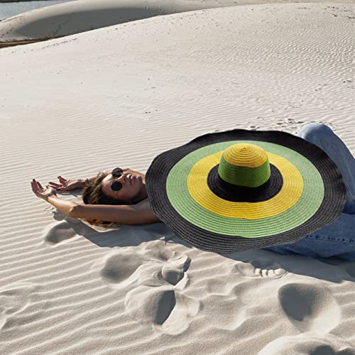 Oversized Beach Hat Women, Extra Wide Brim Foldable Straw Floppy Sun Hat - color: Avocado Green With Black Border
