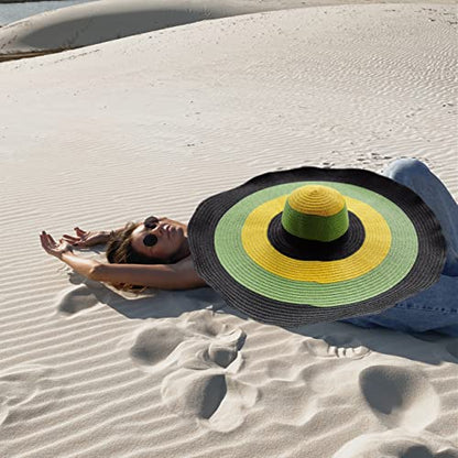 Oversized Beach Hat Women, Extra Wide Brim Foldable Straw Floppy Sun Hat - color: Avocado Green With Black Border
