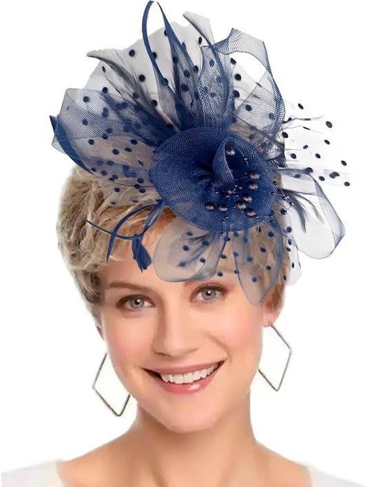 Fascinators Hats 20s 50s Pillbox Hat Cocktail Tea Party for Women (Navy Blue, One Size) - color: Navy Blue