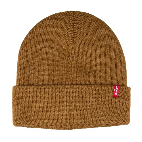 Levi's Mens All-Season Hero Beanie Soft Knit Cuffed Winter Hat, Warm & Comfortable Everyday Style - color: Tan Red Tab