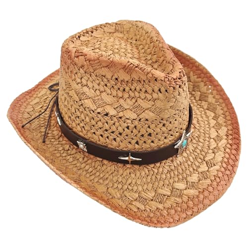 Straw Cowboy Hat for Women, Cowgirl Hat Wide Brim Western Cowboy Hat - color: Style7