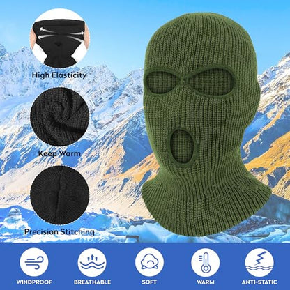Pukavt 2 Pack 3 Hole Winter Knitted Mask, Ski Mask Balaclava Cap - color: Black/Army Green