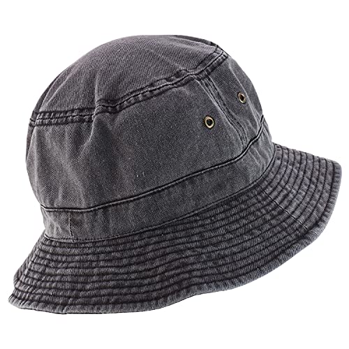 Armycrew Pigment Dyed Washed 100% Cotton Unisex Bucket Hat - color: Black