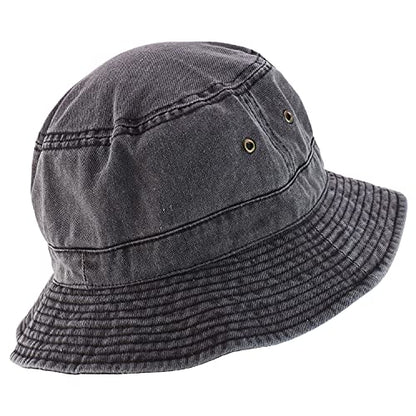 Armycrew Pigment Dyed Washed 100% Cotton Unisex Bucket Hat - color: Black