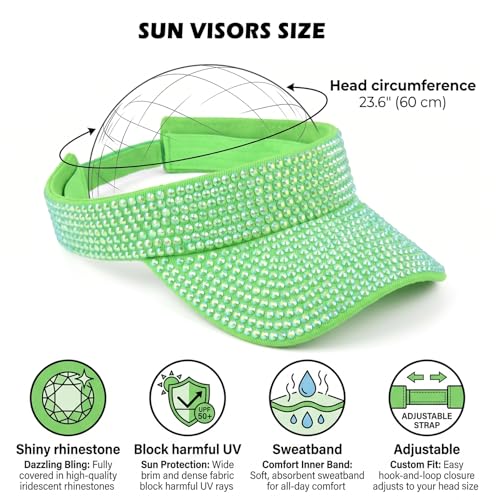 Bling Rhinestones Sun Visors Hats Golf Beach Open Top Visor Cap for Women - color: Royal Blue
