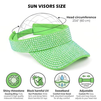 Bling Rhinestones Sun Visors Hats Golf Beach Open Top Visor Cap for Women - color: Hot Pink