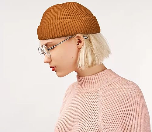 ROYBENS Swag Wool Knit Cuff Short Fisherman Beanie for Men Women Winter Hat - color: 1pcs-camel