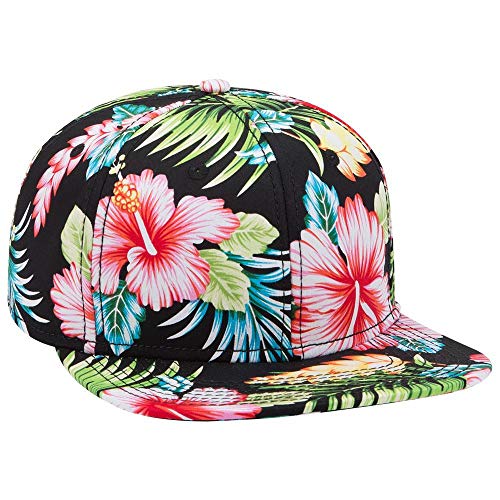 OTTO SNAP Hawaiian Pattern Square Flat Visor 6 Panel Pro Style Snapback Hat - color: Design001