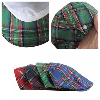 Men's Newsboy Hat Striped Plaid Cap Ivy Gatsby Cabbie Driving Irish Beret - color: Green
