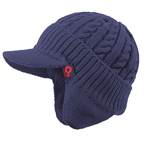 Original One Winter Ear Flap Visor Beanie Lining Hat with Billed Knit Brimmed Cap - color: Blue
