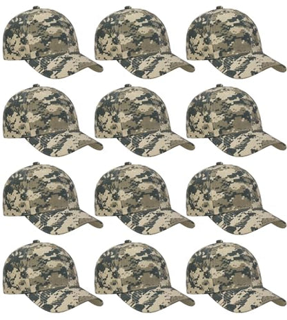 Falari Wholesale Bulk Lot 12-Pack Baseball Cap Adjustable Size Plain Blank Solid Color - color: Camouflage - Digital