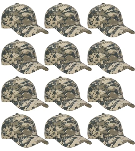 Falari Wholesale Bulk Lot 12-Pack Baseball Cap Adjustable Size Plain Blank Solid Color - color: Camouflage - Digital