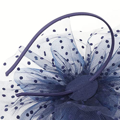 AQOKKA Women Fascinators Hats Flower Fascinators with Headband and Clip Tea Party Headwear for Women and Girls - color: 1 Pc 7" Diameter / Navy