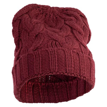 e4Hats.com Chunky Cable Knit Cuff Long Beanie - color: Burgundy