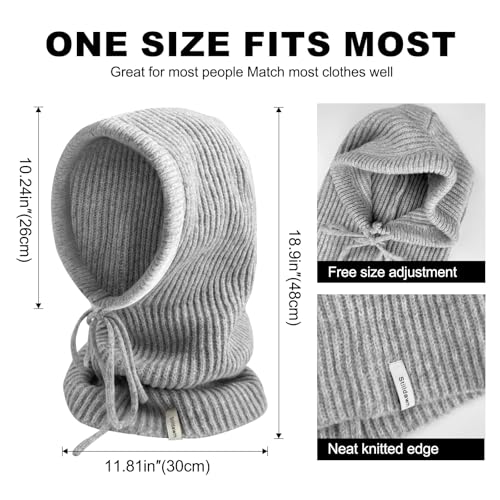 Stilldawn Hooded Scarf Beanie for Women&Men,Balaclava Winter Hat,Knit Skull Cap Neck Gaiter,Warm Premium Polyester Scarf Hat - color: Light Grey