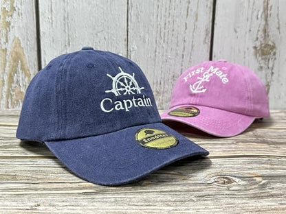 Embroidered Captain & First Mate Baseball Caps Set for Men Women - color: Captain (Navy) - Toddler First Mate (Pink)