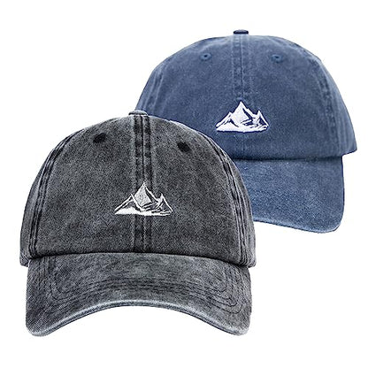 Dad Hat Baseball Cap Unisex Outdoor Unstructured Washed Soft Cotton Mountain Hat - color: Moutain, Black+navy