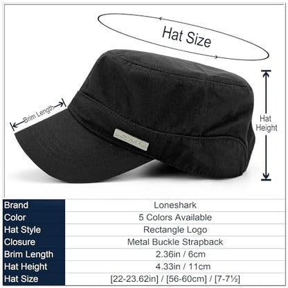 Loneshark Water Resistant Military Hat Quick Dry Cadet Cap Army Flat Top - color: Rectangle-logo-black