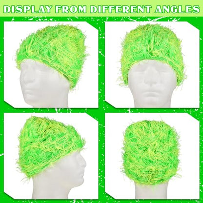 Chuarry Distressed Knitted Beanie Fuzzy Winter Hat - color: Yellow and Green
