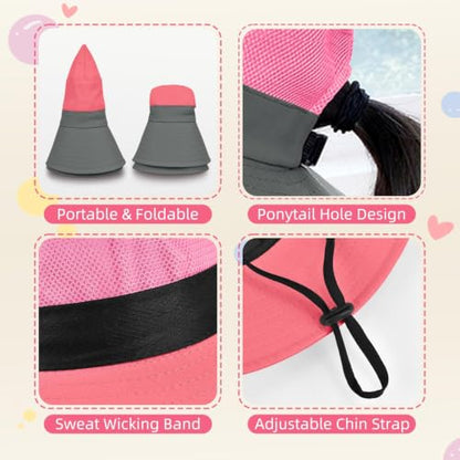 ZOORON Kids Girls Ponytail Sun Hat UPF 50+ Breathable Mesh Water-Resistant - color: Two-tone Watermelon Red