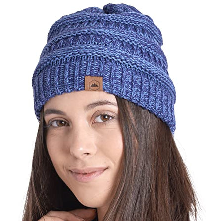 Tough Headwear Slouchy Beanie Hat - Itch-Free Winter Hats for Women - Stretchable Beanies for Women - Acrylic Winter Gear - color: Blue Melange