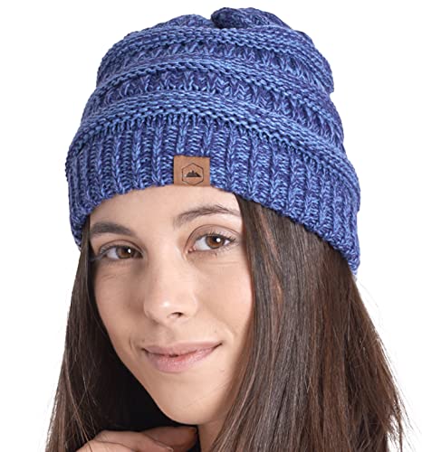 Tough Headwear Slouchy Beanie Hat - Itch-Free Winter Hats for Women - Stretchable Beanies for Women - Acrylic Winter Gear - color: Blue Melange