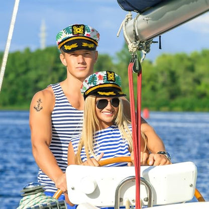 dodowin Captain Sailor Hat Set for Women Men, Yacht Rock Party Costume 4pcs - style: Floral Captain Hat Set