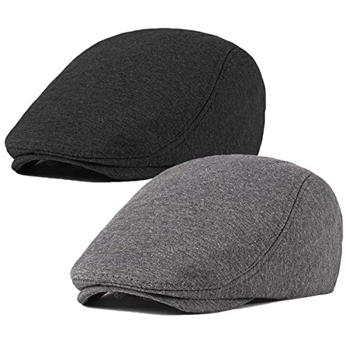 2 Pack Men's Cotton Flat Cap Ivy Gatsby Newsboy Hat - color: I