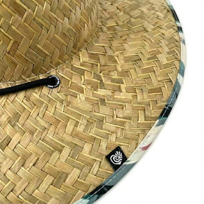 Women's Wide Brim Straw Sun Hat for Beach, Lifeguard Style, Hand-Woven Rush & Mat, Adjustable Chin Drawstring - color: The Nora