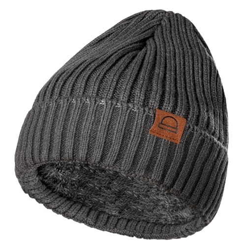 Fashion Knit Beanies Hats, Men Women Warm Beanie for Winter, Fleece Lined Beanie, Thermal Thick Snow Skull Cap - color: Coal Gray