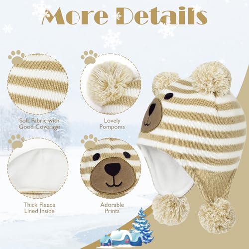 Baby Winter Hat Toddler Beanie Warm Fleece Lined Earflap Cap with Pom Pom - color: O1pc Bear Beige, size: 0-12 Months