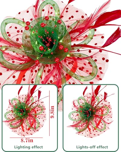 Women Fascinator Hats LED Light Up Headband for Tea Party Halloween Night Headwear Christmas Mardi Gras - color: Red Green
