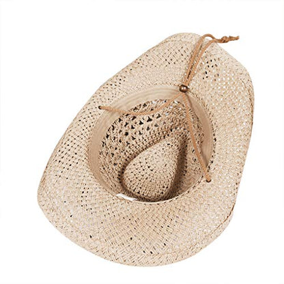 Straw Hat Women Men Cowboy Hats Beach Floppy Sun Hats Brim Summer Sunhat Bush Sombrero Travel Cowgirl Hat Costume - color: Beige