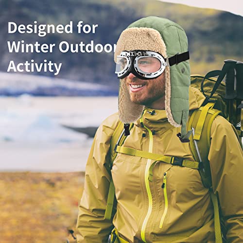 JaGely 4 Pcs Pilot Hat and Goggles Flight Costume Accessories Pilot Helmet Cap with Ear Flaps Hat Adults Winter - color: Green and Khaki, style: Classic