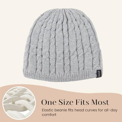Winter Warm Beanie Hat for Women Men, Thick Cable Knit Cuffed Beanie - color: Grey